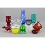 A SMALL COLLECTION OF STUDIO ART GLASS, to include an Orrefors 'Pomona' glass bowl by Lars Hellsten,