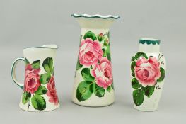 WEMYSS WARE, to include a tapering cylindrical vase with a wavy rim, height approximately 21cm, a