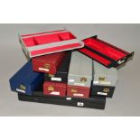 A SELECTION OF GEMSTONE LEATHER STORAGE BOXES, to include one large black leather case with