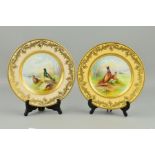 A NEAR PAIR OF SECOND HALF OF THE 20TH CENTURY MINTON CABINET PLATES, one handpainted with male