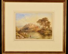FOLLOWER OF COPLEY FIELDING, Female figure with bucket at waters edge, cattle and sheep on the