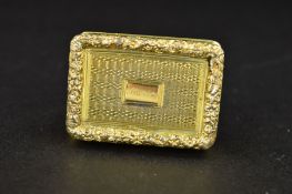 A GEORGE IV SILVER GILT VINAIGRETTE, of rectangular form, front and back with engine turned