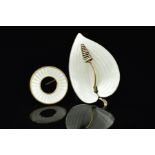 TWO NORWEGIAN ENAMEL BROOCHES BY EINER MODAHL, the first a stylised white enamel lily, the second