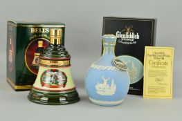 TWO CERAMIC DECANTERS OF WHISKY, comprising a 21 year old Glenfiddich Pure Malt, produced in 1987 in