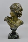 JEAN ANTOINE INJALBERT (FRENCH 1845-1933), a bronze bust of a figure looking over their right