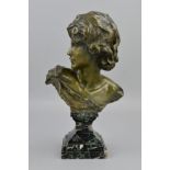 JEAN ANTOINE INJALBERT (FRENCH 1845-1933), a bronze bust of a figure looking over their right