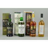 FOUR BOTTLES OF SINGLE MALT, comprising a bottle of Ardbeg Single Islay Malt Scotch Whisky, 10 years