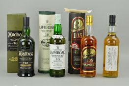 FOUR BOTTLES OF SINGLE MALT, comprising a bottle of Ardbeg Single Islay Malt Scotch Whisky, 10 years