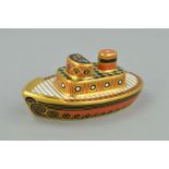 A ROYAL CROWN DERBY PAPERWEIGHT, 'Tugboat' from Treasures of Childhood