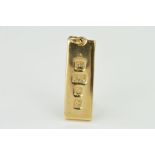 A 9CT GOLD INGOT PENDANT, measuring approximately 43.0mm x 15.4mm, hallmarked 9ct gold, London 1977,