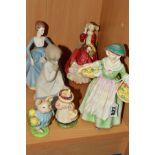 SIX VARIOUS FIGURES, to include Royal Doulton 'Daffy-Down-Dilly' HN1712, 'Top O'the Hill' HN1834 (