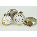 TWO POCKET WATCHES, both with white faces, Roman numerals, engine turned cases and subsidiary