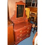 AN EDWARDIAN WALNUT DRESSING TABLE with a single swing mirror and drawer, together with an Edwardian