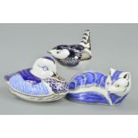 THREE ROYAL CROWN DERBY PAPERWEIGHTS, 'Platinum Arctic Fox', 'Platinum Duck' and 'Platinum Wren',