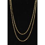 TWO MODERN CHAINS, a 9ct gold filed figero measuring approximately 460mm in length, hallmarked 9ct