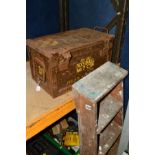 A METAL AMMO CRATE and a set of wooden step ladders (2)