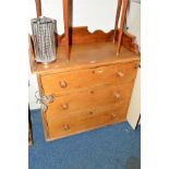 A VICTORIAN PINE THREE DRAWER WASHSTAND, width 90cm x depth 46cm x height 89cm