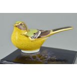 A BOXED ROYAL CROWN DERBY PAPERWEIGHT, 'Yellow Wagtail', gold stopper