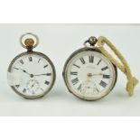 TWO EARLY 20TH CENTURY SILVER POCKET WATCHES, both open face pocket watches with white dials,
