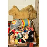 A QUANTITY OF SOFT VINTAGE TOYS ETC, to include Lions, an elephant and Disney characters etc, Winnie