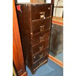 AN EARLY 20TH CENTURY OAK SIX DRAWER FILING CHEST, width 49.5cm x depth 63cm x height 148cm (sd)