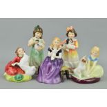 FIVE SMALL ROYAL DOULTON FIGURES, 'Golden Days' HN2274, 'Home Again' HN2167, 'Affection' HN2236 (