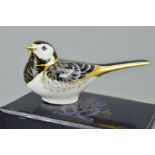 A BOXED ROYAL CROWN DERBY PAPERWEIGHT, 'Pied Wagtail', gold stopper