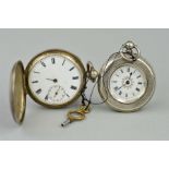 TWO EARLY 20TH CENTURY POCKET WATCHES, both with engine turned detail to the cases, white dials