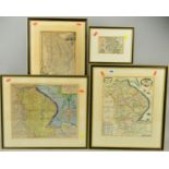 FOUR ASSORTED ENGRAVED FRAMED MAPS, to include a William Kip coloured map of Lincolnshire,