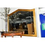 A MODERN BEVELLED EDGE OVERMANTEL MIRROR, 112cm x 93cm together with another modern mirror, a gilt