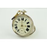 A LATE VICTORIAN SILVER POCKET WATCH, the open face pocket watch with white dial, Roman numeral