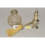 AN EDWARDIAN SILVER TOPPED SPHERICAL GLASS SCENT BOTTLE, screw fitting, no inner stopper and neck