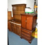 AN OAK DRESSER with two drawers, width 96cm x depth 48cm x height 178cm, together with a mahogany hi