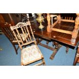 AN OAK DRAW LEAF TABLE and four various chairs (5)