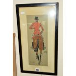 SNAFFLES (CHARLIE JOHNSON PAYNE) 'BANG TAILS' a hand coloured print of a rider on a horse, framed