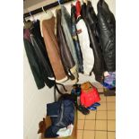 VARIOUS LEATHER BIKER'S JACKETS, BOOTS, ETC, together with sheepskin and other jackets, clothes