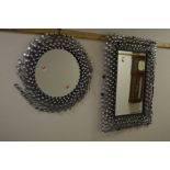 A MODERN DECORATIVE RECTANGULAR WALL MIRROR, together with a matching circular wall mirror (sd) (2)