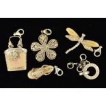 FIVE THOMAS SABO CHARMS, to include a circular charm carrier, a sandal charm, a handbag charm, a