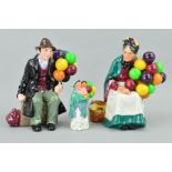 THREE ROYAL DOULTON FIGURES, 'The Balloon Man' HN1954, 'The Old Balloon Seller' HN1315 (seconds) and