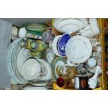 TWO BOXES OF CERAMICS, GLASSWARES ETC, to include Royal Worcester 'Gold Chantilly' part dinnerwares,