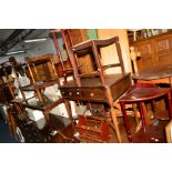 A REPRODUCTION MAHOGANY SIDE TABLE with two drawers and brushing slide, together with a mahogany