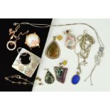 A SELECTION OF MAINLY SILVER AND WHITE METAL JEWELLERY to include a ruby in zoisite pendant, a lapis