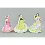 THREE ROYAL DOULTON FIGURES, 'April' HN3693, 'Maytime' HN2113 and 'Summertime' HN3478 (seconds) (3)