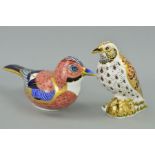 TWO ROYAL CROWN DERBY PAPERWEIGHTS, 'Jay' and 'Song Thrush', both with gold stoppers (2)