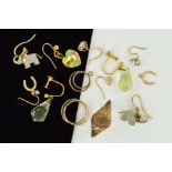 A SELECTION OF EARRINGS OF VARIOUS DESIGNS, aome a/f and a gold plated signet ring