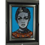 PAUL NORMANSELL (BRITISH CONTEMPORARY) 'Twiggy IV' acrylic on aluminium of The Iconic 60's model,