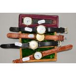 FIVE GENTLEMAN'S WRISTWATCHES to include two Rotary watches with black leather straps, an Accurist