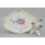 A HOLLOHAZA, HUNGARY BIRD, height 8cm, together with a Hollohaza floral trinket dish, impressed
