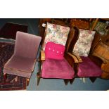 A PAIR OF 20TH CENTURY OAK ARMCHAIRS and a bedroom chair (3)
