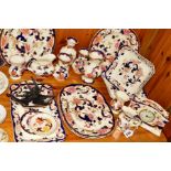 MASONS IRONSTONE CHINA, mostly 'Mandalay', to include timepiece, jugs, vases, dishes, plates, '
